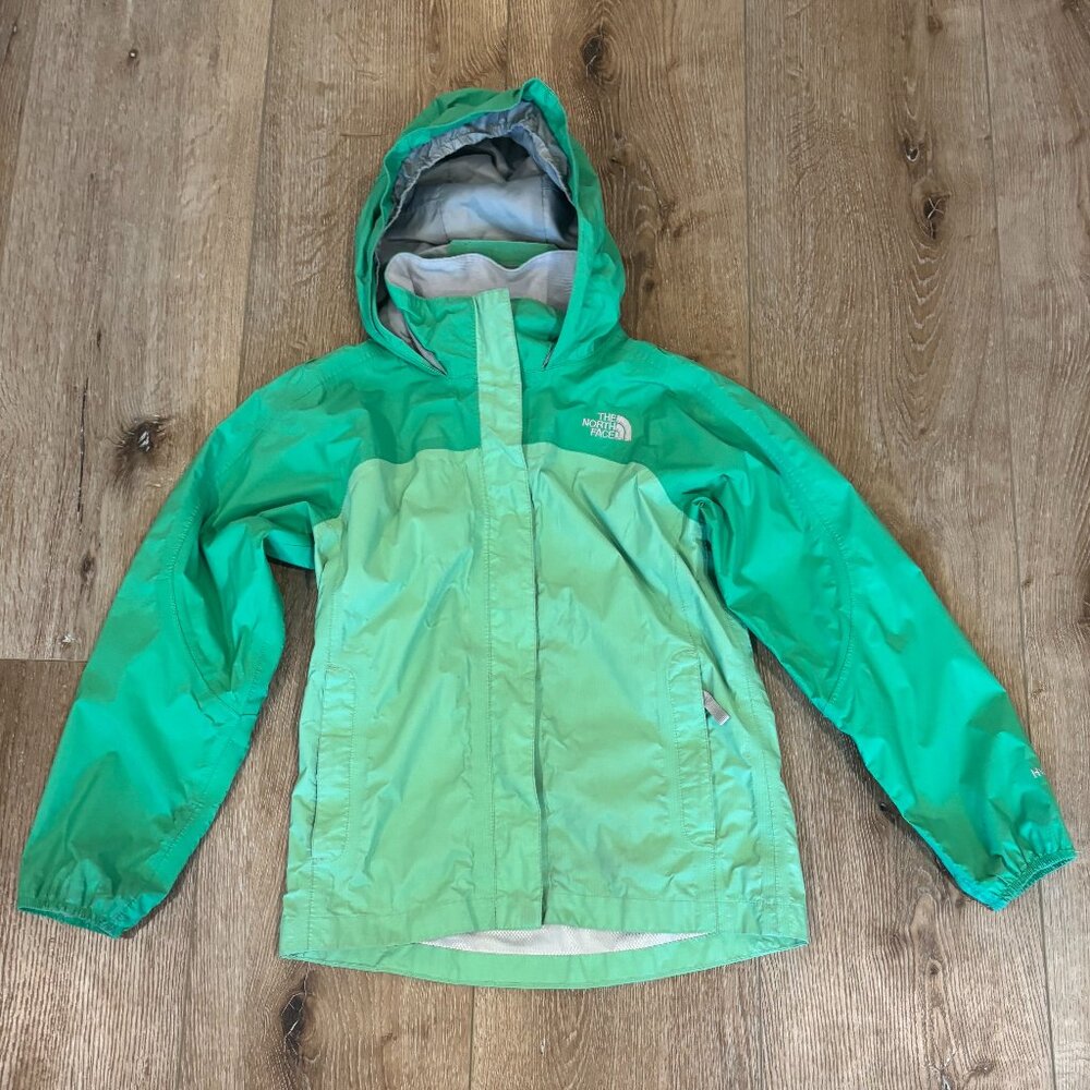The North Face Girls green rain jacket